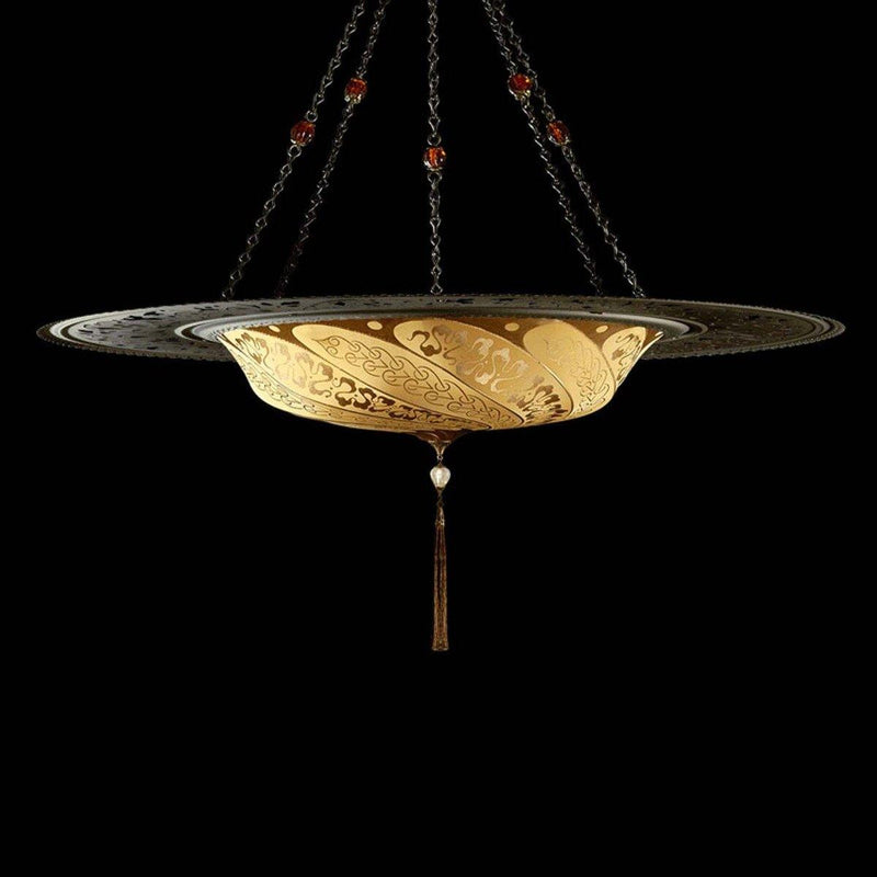 Salmon Serpentine Scudo Saraceno Silk Suspension with Metal Ring by Fortuny
