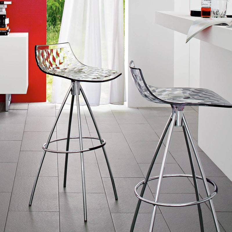 Ice CB-1049-50 Counter Stool by Calligaris by Calligaris, Seat Colors: Transparent, Transparent Smoke Grey, Transparent Red, Glossy Optic White, Frame Colors: Chromed, Satin Finished Steel, Hight: Low, Tall | Casa Di Luce Lighting