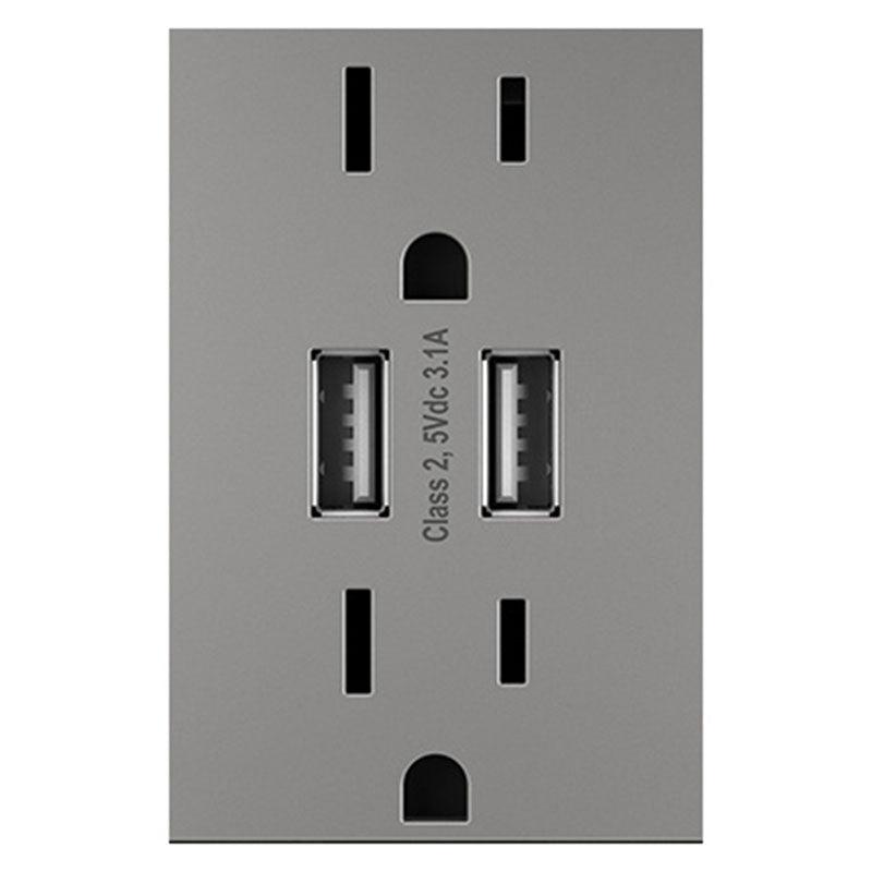 Adorne Dual-USB Outlet by Legrand Adorne, Color: Graphite-Legrand Adorne, Magnesium-Legrand Adorne, White, ,  | Casa Di Luce Lighting