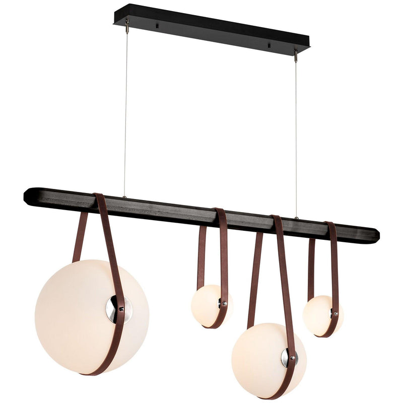 Derby Linear 4-Light LED Pendant by Hubbardton Forge, Finish: Polished Nickel, Wood Color: Black Wood,  | Casa Di Luce Lighting