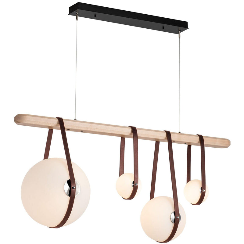 Derby Linear 4-Light LED Pendant by Hubbardton Forge, Finish: Polished Nickel, Wood Color: Maple Wood,  | Casa Di Luce Lighting