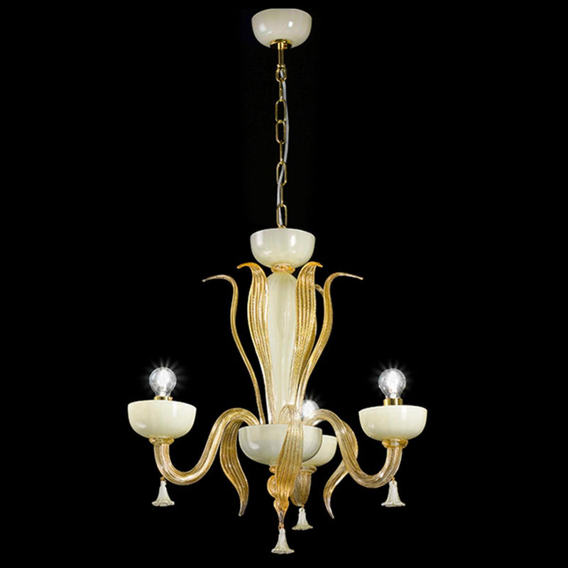 Foscari 1520 Chandelier by Sylcom, Color: Milk White Ivory - Sylc, Milk Ivory 24kt Gold - Sylcom, Milk White Clear - Sylcom, Milk White Ocean - Sylcom, Clear, Smoke - Vistosi, Smoked and 24kt Gold - Sylcom, Gold, Finish: Polish Chrome, Polish Gold, Number of Lights: 3, 5, 8 | Casa Di Luce Lighting