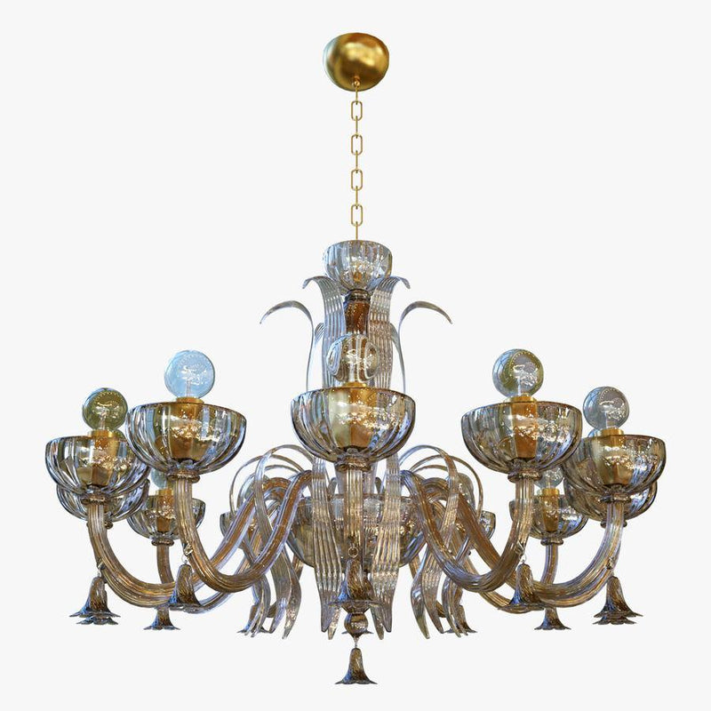 Foscari 1521 Chandelier by Sylcom, Color: Smoked and 24kt Gold - Sylcom, Finish: Polish Chrome, Number of Lights: 12 | Casa Di Luce Lighting