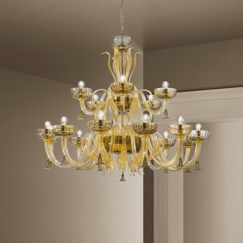 Foscari Two-Tier Chandelier by Sylcom, Color: Milk White Clear - Sylcom, Finish: Polish Chrome, Number of Lights: 6+12 | Casa Di Luce Lighting