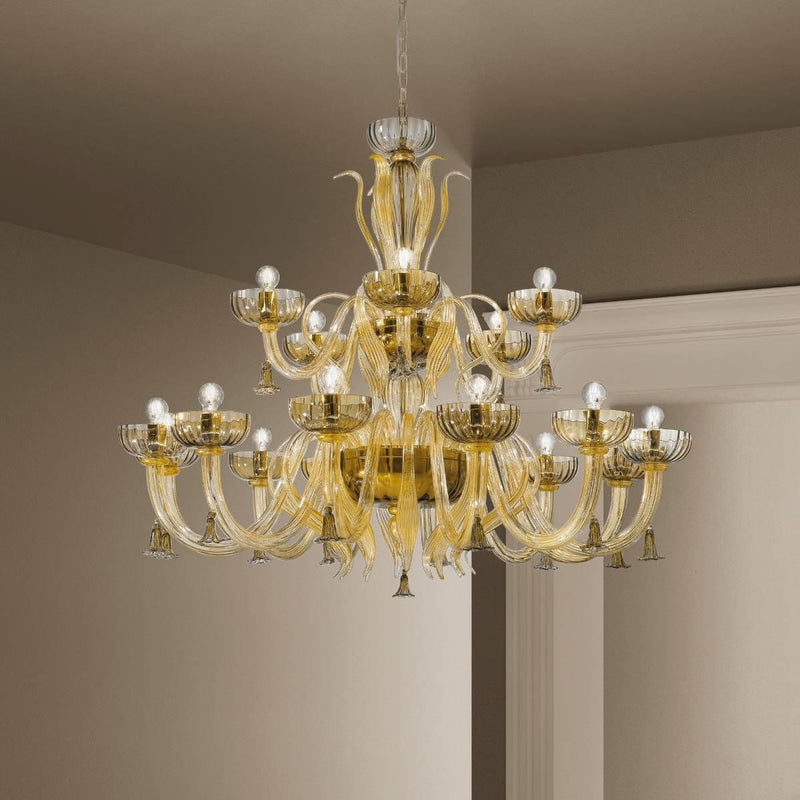 Foscari Two-Tier Chandelier by Sylcom, Color: Smoked and 24kt Gold - Sylcom, Finish: Polish Chrome, Number of Lights: 8+16 | Casa Di Luce Lighting