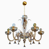 Foscari 1521 Chandelier by Sylcom, Color: Smoke - Vistosi, Finish: Polish Gold, Number of Lights: 6 | Casa Di Luce Lighting