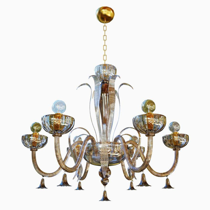 Foscari 1521 Chandelier by Sylcom, Color: Milk White Ivory - Sylc, Milk Ivory 24kt Gold - Sylcom, Milk White Clear - Sylcom, Milk White Ocean - Sylcom, Clear, Smoke - Vistosi, Smoked and 24kt Gold - Sylcom, Gold, Finish: Polish Chrome, Polish Gold, Number of Lights: 6, 8, 12, 16 | Casa Di Luce Lighting