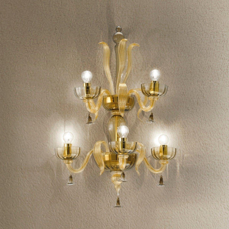 Foscari Wall Sconce by Sylcom, Color: Milk Ivory 24kt Gold - Sylcom, Finish: Polish Chrome, Number of Lights: 2+3 | Casa Di Luce Lighting