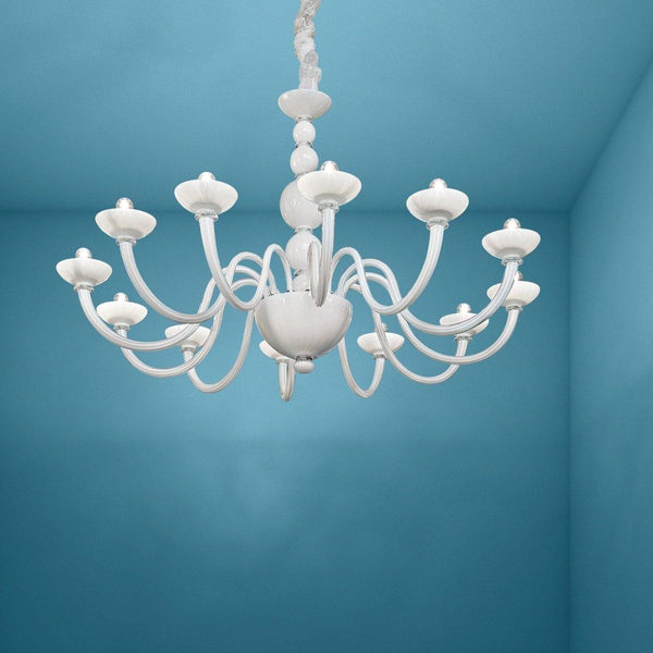 Candiano Chandelier by Sylcom, Color: Clear, Blue, Smoke - Vistosi, Grey, Ocean - Sylcom, Topaz - Sylcom, Milk White Clear - Sylcom, Finish: Polish Chrome, Polish Gold, Number of Lights: 5, 6, 8, 8 XL, 12 | Casa Di Luce Lighting