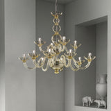 Candiano Two-Tier Chandelier by Sylcom, Color: Blue, Finish: Polish Gold, Number of Lights: 4+8 | Casa Di Luce Lighting