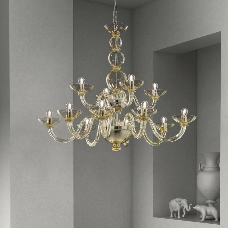 Candiano Two-Tier Chandelier by Sylcom, Color: Ocean - Sylcom, Finish: Polish Gold, Number of Lights: 4+8 | Casa Di Luce Lighting