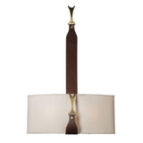 Black-Natural Linen Shade-Antique Brass Accent-British Brown Leather Saratoga Sconce by Hubbardton Forge