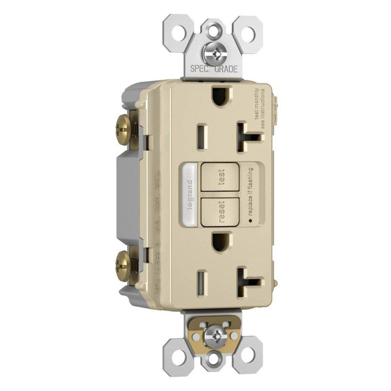 Light Almond Radiant 20A Tamper Resistant Self Test GFCI Outlet with Night Light by Legrand Radiant