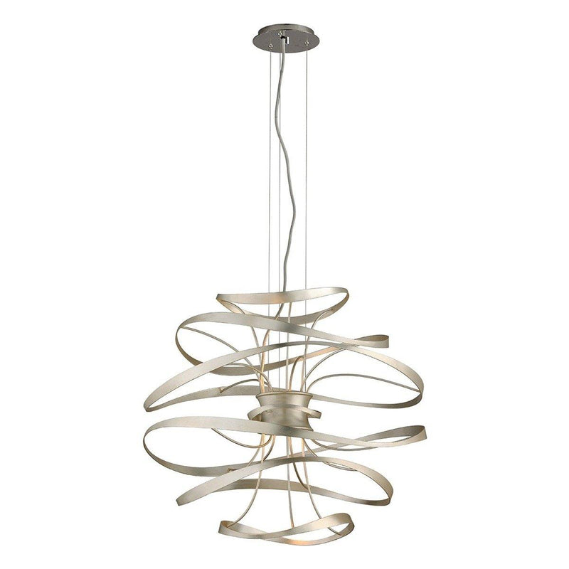 Calligraphy Chandelier by Corbett, Finish: Silver Leaf with Polished Stainless-Corbett Lighting, Size: Medium,  | Casa Di Luce Lighting