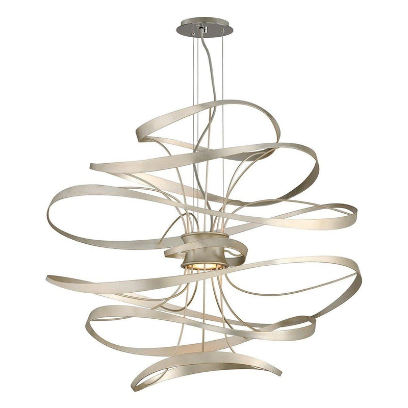 Calligraphy Chandelier by Corbett, Finish: Silver Leaf with Polished Stainless-Corbett Lighting, Size: Large,  | Casa Di Luce Lighting
