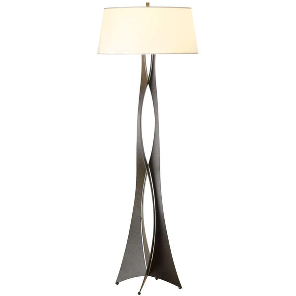 Moreau Floor Lamp by Hubbardton Forge, Shade: Doeskin Suede-Hubbardton Forge, Flax-Hubbardton Forge, Natural Anna-Hubbardton Forge, Light Grey, Medium Grey-Hubbardton Forge, Finish: Mahogany-Hubbardton Forge, Bronze, Dark Smoke-Hubbardton Forge, Burnished Steel-Hubbardton Forge, Black, Natural Iron-Hubbardton Forge, Gold, Vintage Platinum-Hubbardton Forge, Soft Gold-Hubbardton Forge, Sterling-Hubbardton Forge,  | Casa Di Luce Lighting