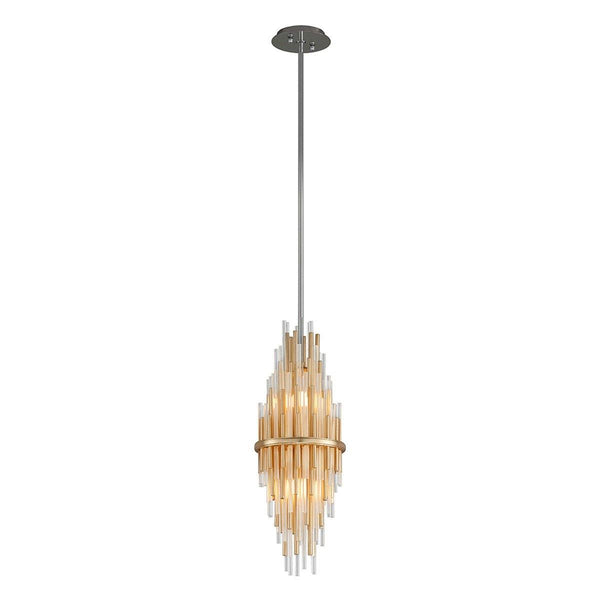 Gold Leaf with Polished Stainless Theory Pendant by Corbett Lighting