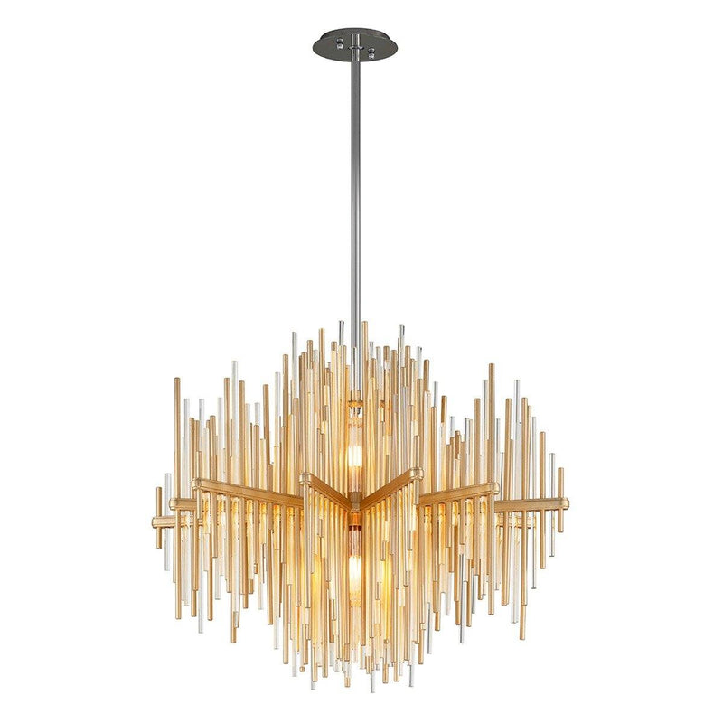 Gold Leaf with Polished Stainless-Small Theory Chandelier by Corbett Lighting