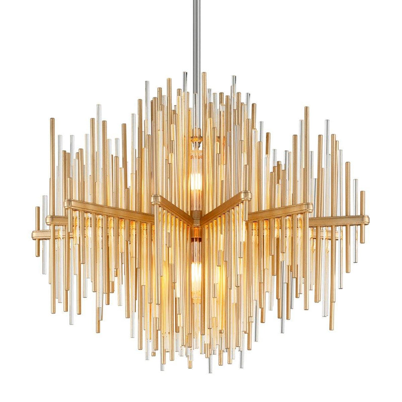 Gold Leaf with Polished Stainless-Small Theory Chandelier by Corbett Lighting