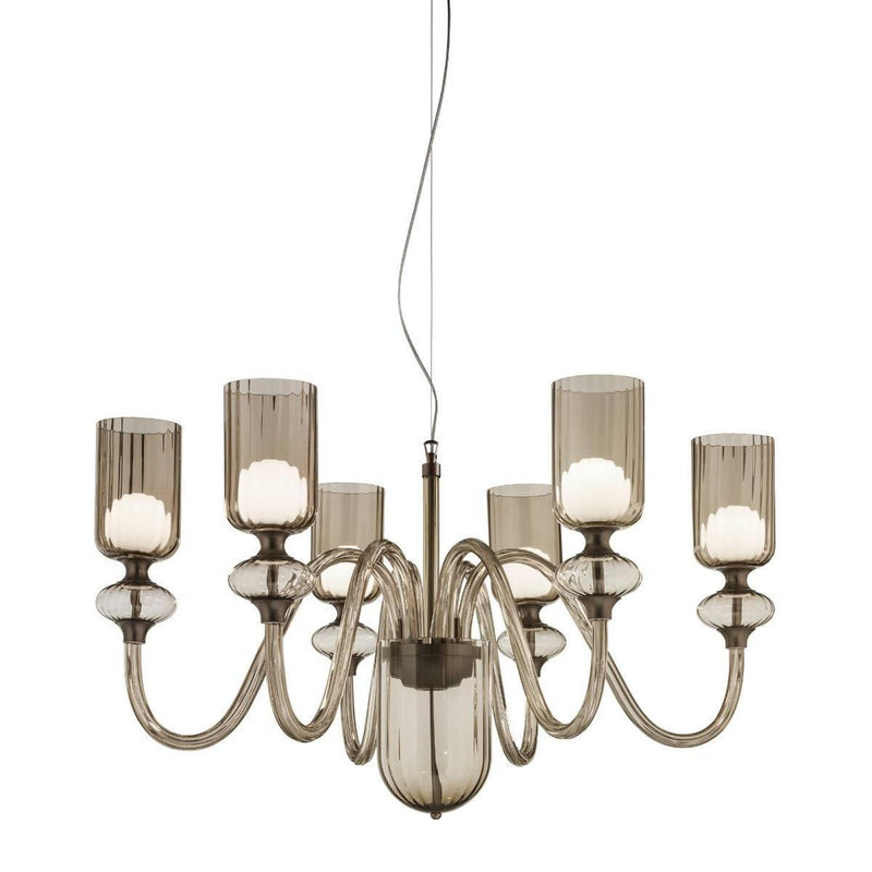 Candel Chandelier by Sylcom, Color: Smoke - Vistosi, Finish: Brushed Gold, Number of Lights: 6 | Casa Di Luce Lighting