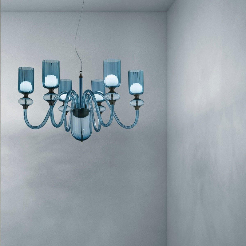 Candel Chandelier by Sylcom, Color: Blue, Finish: Brushed Black Nickel, Number of Lights: 6 | Casa Di Luce Lighting
