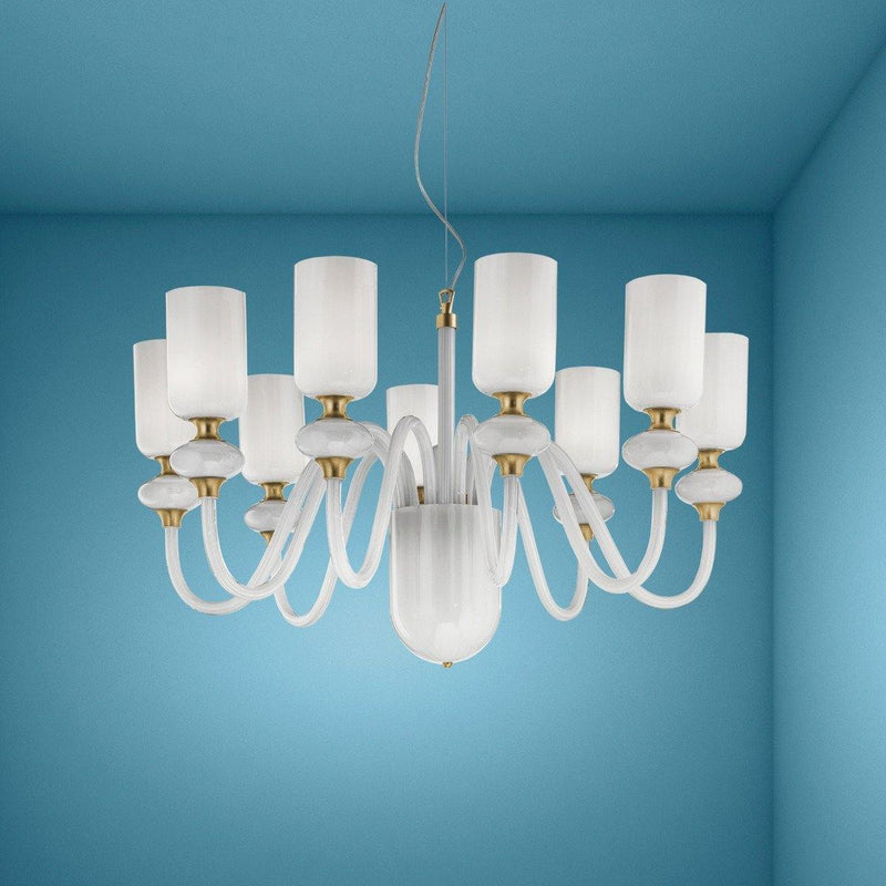 Candel Chandelier by Sylcom, Color: Blue, Finish: Brushed Gold, Number of Lights: 9 | Casa Di Luce Lighting