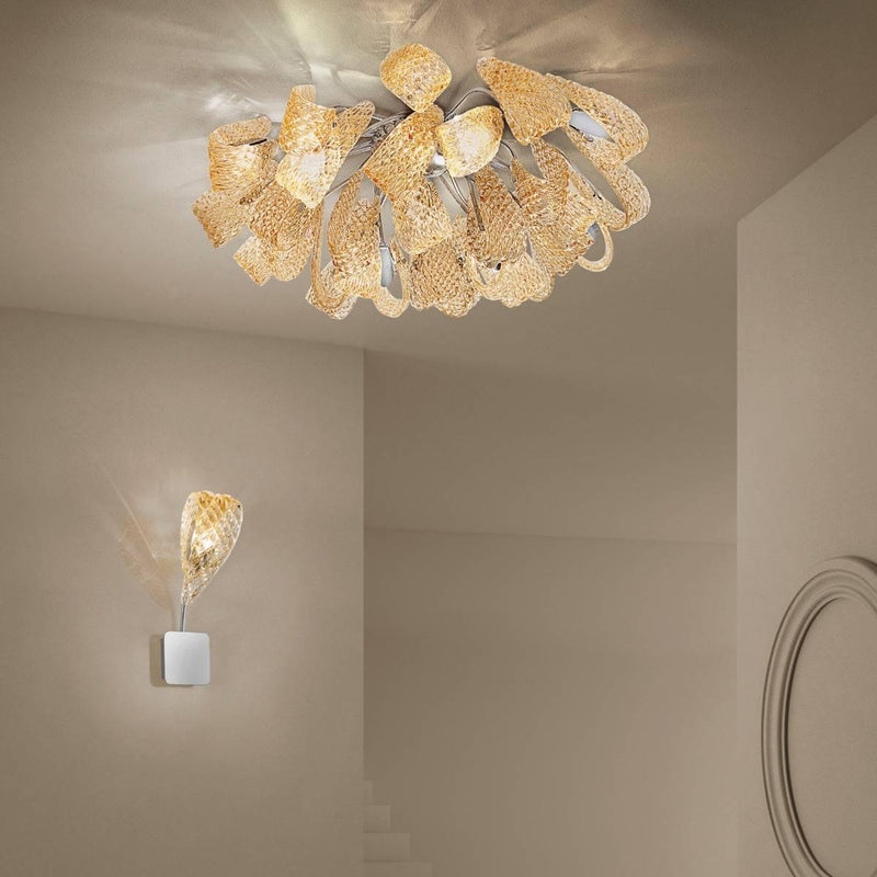 Mocenigo Ceiling Light by Sylcom, Color: Amber, Finish: Polish Chrome, Size: Small | Casa Di Luce Lighting
