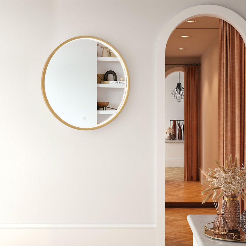 Gold Cerissa Round Mirror in Living Room