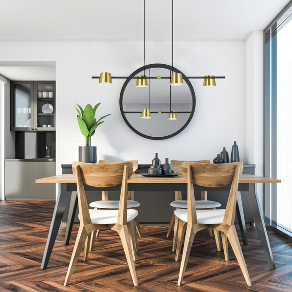 Altamira Linear Suspension By Eglo - Black Brass Color hanging above the dinning table