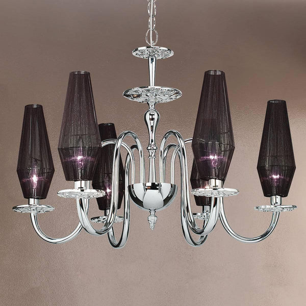 Karma 1810-L6L Chandelier by Bellart, Finishing: Chromium Bath, Black Nickel, White Lacquered, Shades: Black, Amber, White, Turquoise, Violet,  | Casa Di Luce Lighting