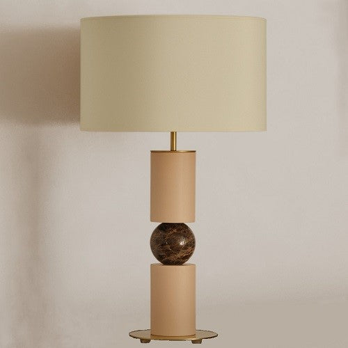 ALDA TABLE LAMP BY AROMAS DEL CAMPO, METAL: MATT BRASS, MARBLE: BROWN, WOOD: NATURAL, , | CASA DI LUCE LIGHTING