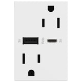 White Adorne 15A Tamper Resistant Ultra Fast USB Type A/C Outlet by Legrand Adorne