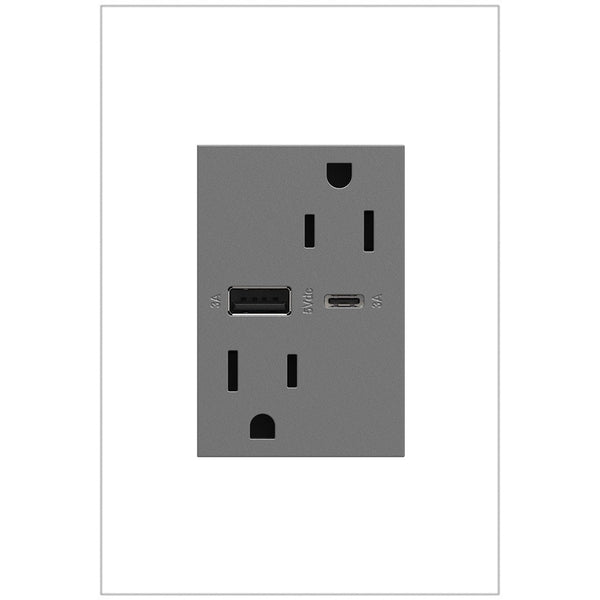 Magnesium Adorne 15A Tamper Resistant Ultra Fast USB Type A/C Outlet by Legrand Adorne
