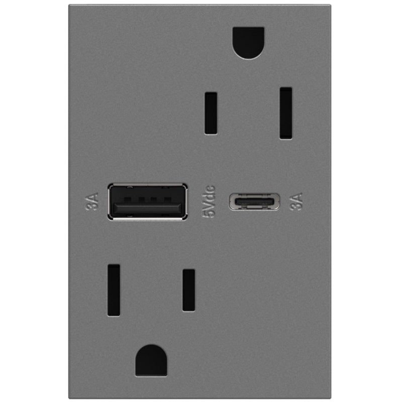 Magnesium Adorne 15A Tamper Resistant Ultra Fast USB Type A/C Outlet by Legrand Adorne