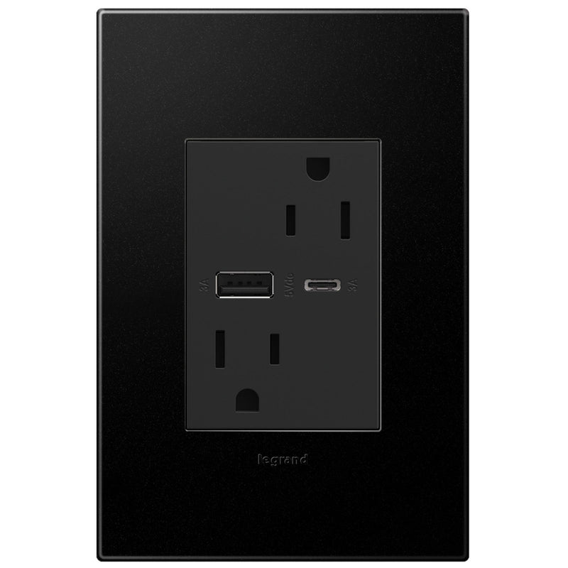 Graphite Adorne 15A Tamper Resistant Ultra Fast USB Type A/C Outlet by Legrand Adorne