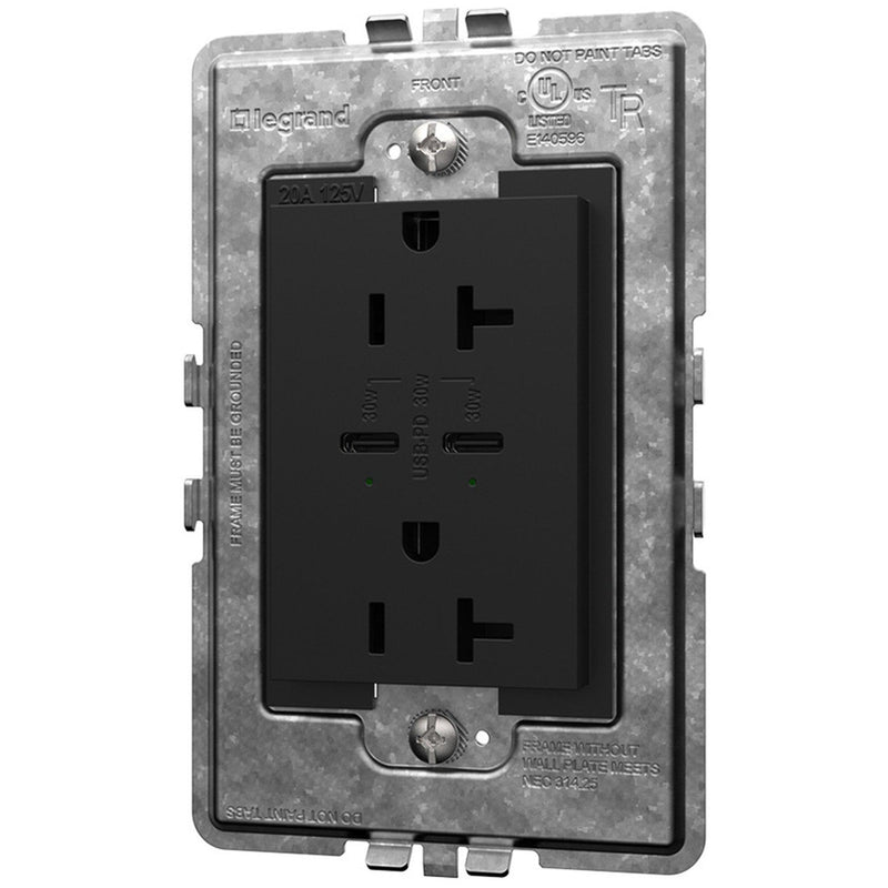 Graphite Adorne 20A Tamper Resistant Receptacle Ultra Fast 30W Power Delivery USB by Legrand Adorne