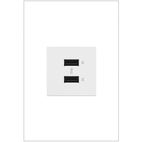 White Adorne Ultra Fast USB Type A/A Outlet by Legrand Adorne