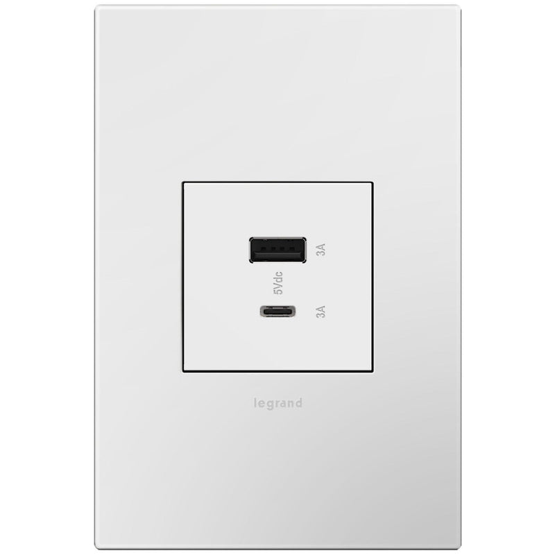 White Adorne Ultra Fast USB Type A/C Outlet by Legrand Adorne