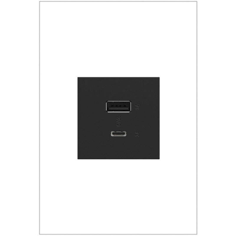 Black Adorne Ultra Fast USB Type A/C Outlet by Legrand Adorne