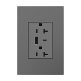 Adorne 20A Tamper Resistant Ultra Fast USB Type AC Outlet Magnesium Finish