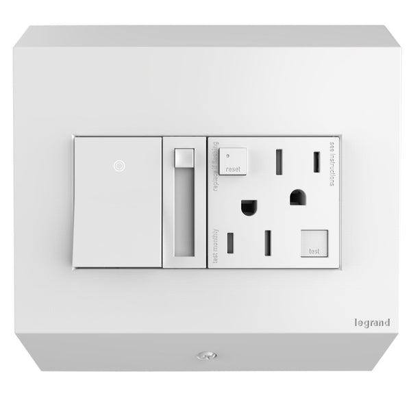 Adorne Control Box with Paddle Dimmer and 15A GFCI Outlet By Legrand Adorne Matte