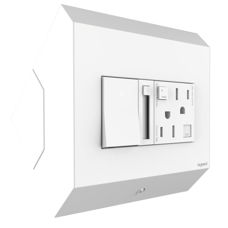 Adorne Control Box with Paddle Dimmer and 15A GFCI Outlet By Legrand Adorne Matte Detailed View