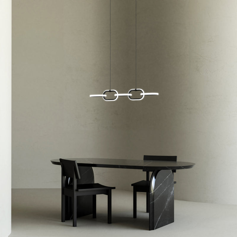 Airen Linear Suspension by Kuzco Linear Suspension - Black, Hanging in dining room