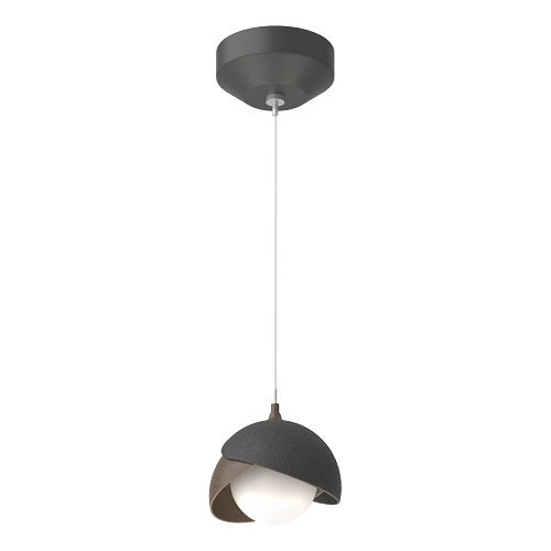 BROOKLYN DOUBLE SHADE LOW VOLTAGE MINI PENDANT BY HUBBARDTON FORGE, FINISH: BLACK, ACCENT: BRONZE, OPAL GLASS, | CASA DI LUCE LIGHTING