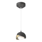 BROOKLYN DOUBLE SHADE LOW VOLTAGE MINI PENDANT BY HUBBARDTON FORGE, FINISH: BLACK, ACCENT: MODERN BRASS, OPAL GLASS, | CASA DI LUCE LIGHTING