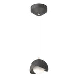 BROOKLYN DOUBLE SHADE LOW VOLTAGE MINI PENDANT BY HUBBARDTON FORGE, FINISH: BLACK, ACCENT: NATURAL IRON, OPAL GLASS, | CASA DI LUCE LIGHTING