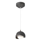BROOKLYN DOUBLE SHADE LOW VOLTAGE MINI PENDANT BY HUBBARDTON FORGE, FINISH: BLACK, ACCENT: OIL RUBBED BRONZE, OPAL GLASS, | CASA DI LUCE LIGHTING