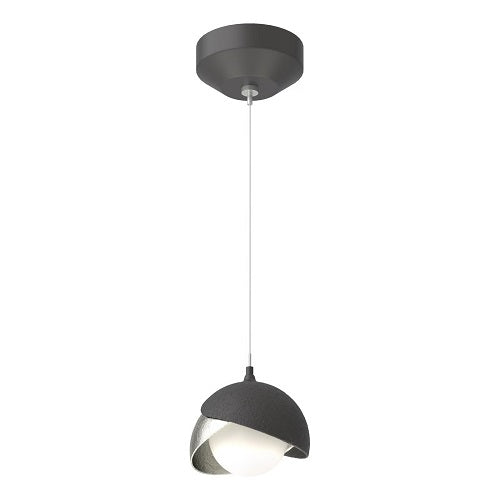 BROOKLYN DOUBLE SHADE LOW VOLTAGE MINI PENDANT BY HUBBARDTON FORGE, FINISH: BLACK, ACCENT: STERLING, OPAL GLASS, | CASA DI LUCE LIGHTING