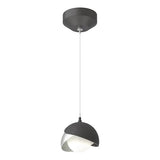 BROOKLYN DOUBLE SHADE LOW VOLTAGE MINI PENDANT BY HUBBARDTON FORGE, FINISH: BLACK, ACCENT: VINTAGE PLATINUM, OPAL GLASS, | CASA DI LUCE LIGHTING