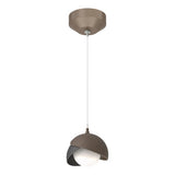 BROOKLYN DOUBLE SHADE LOW VOLTAGE MINI PENDANT BY HUBBARDTON FORGE, FINISH: BRONZE, ACCENT: BLACK, OPAL GLASS, | CASA DI LUCE LIGHTING